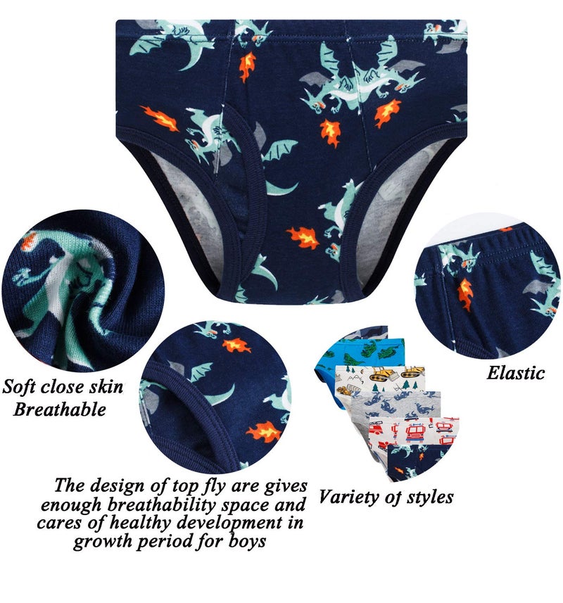 Boboking Little Boys Briefs Dinosaur Truck Toddler Kids Underwear (Pack of 6) 6/7Y - Image 2